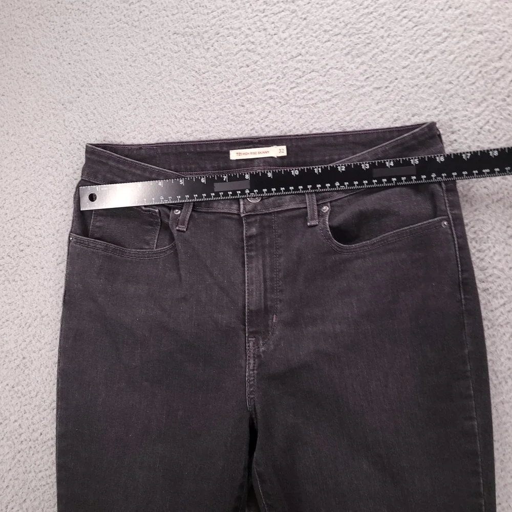 LEVIS 721 Jeans Size 32 High Rise Skinny Faded Black Denim Studded Flames